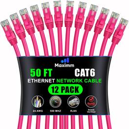 Maximm - Cat 6 Ethernet Cable 50 ft (12-Pack) - UTP, 10Gbps, 550MHz