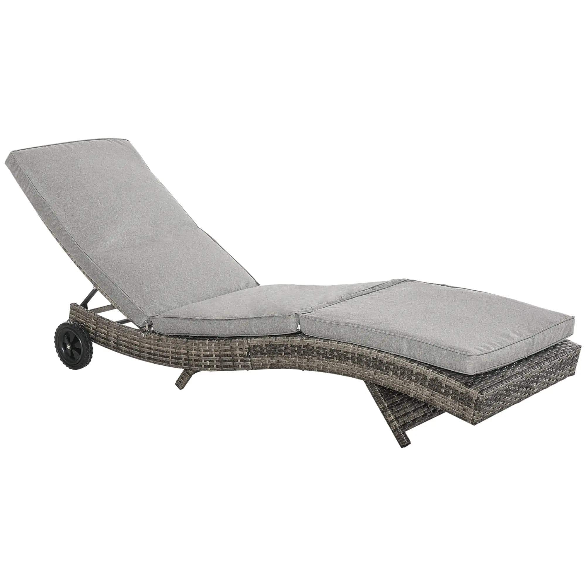Resenkos - Chaise Lounger With 5-Level Backrest Adjustment, Cushioned Patio Sun Lounger, Easy-Moving Wheels - Mixed-Gray