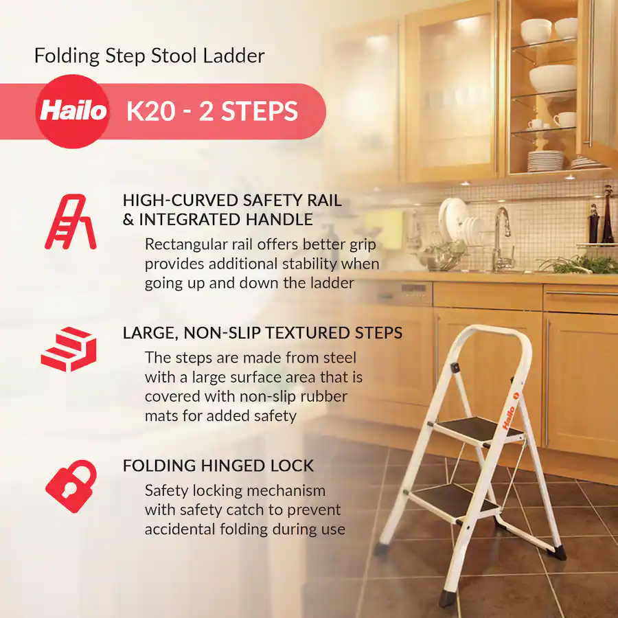 Step Lander Hailo Folding Step Stool, Non Slip 2 Step Ladder for Home & Kitchen ...