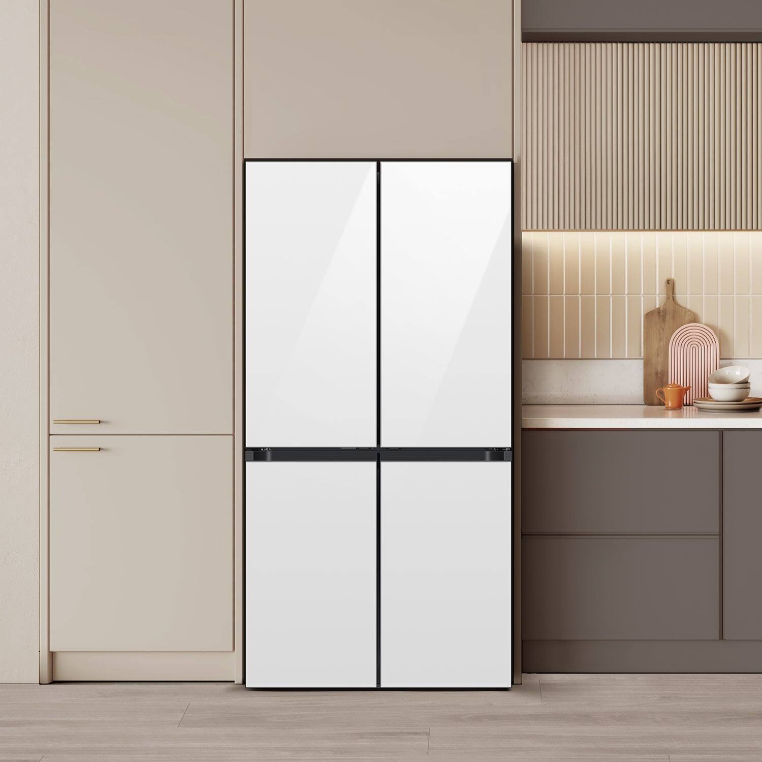 Alt View 17. Samsung - Bespoke 22 cu. ft. Counter Depth 4-Door French Door Refrigerator with Zero Clearance Fit - White Glass.