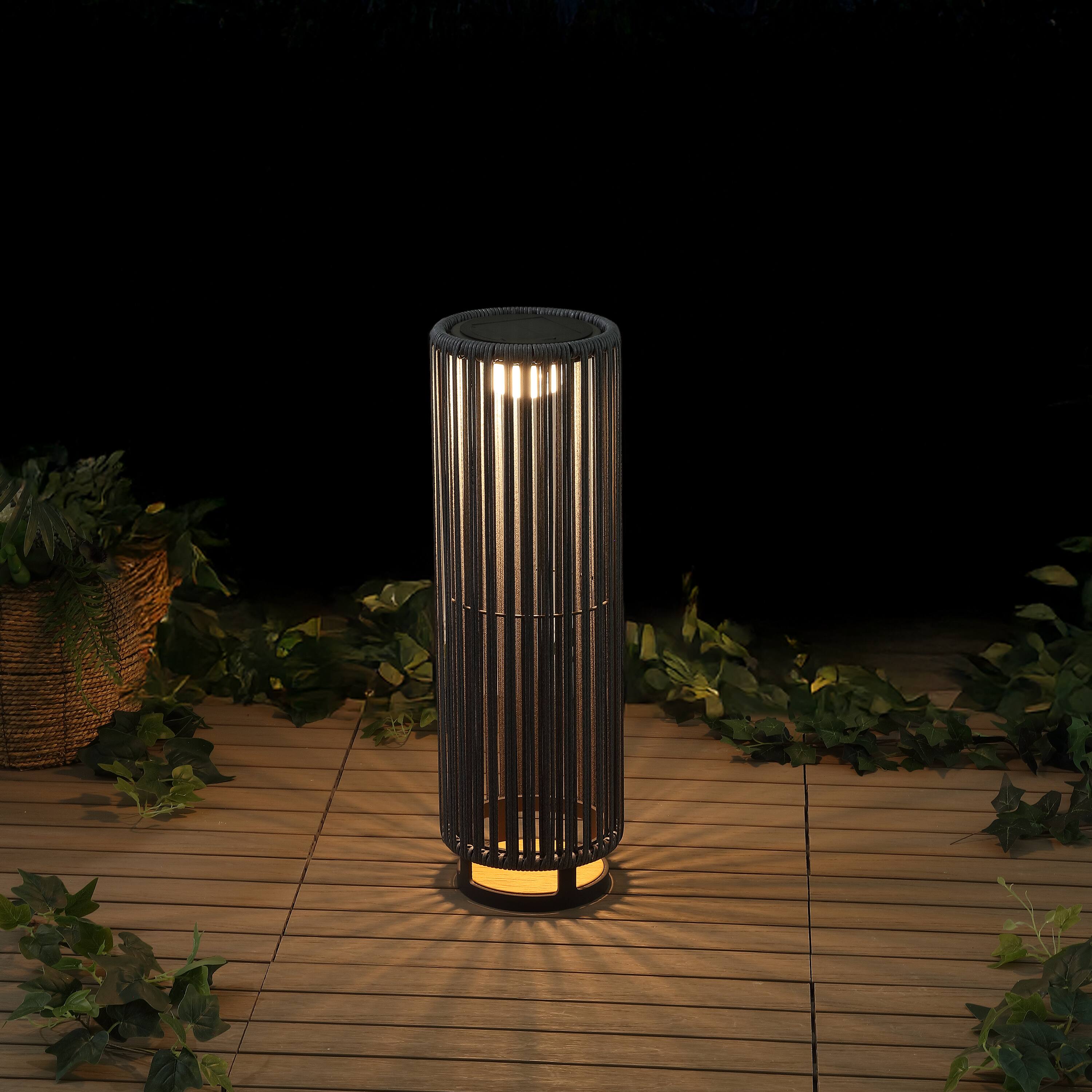 Alt View 8. Jonathan Y - Sawara 26.75" Modern Minimalist Faux Rattan Integrated Indoor/Outdoor LED Solar Powered Lantern, Charcoal/Black - Black/Gray.