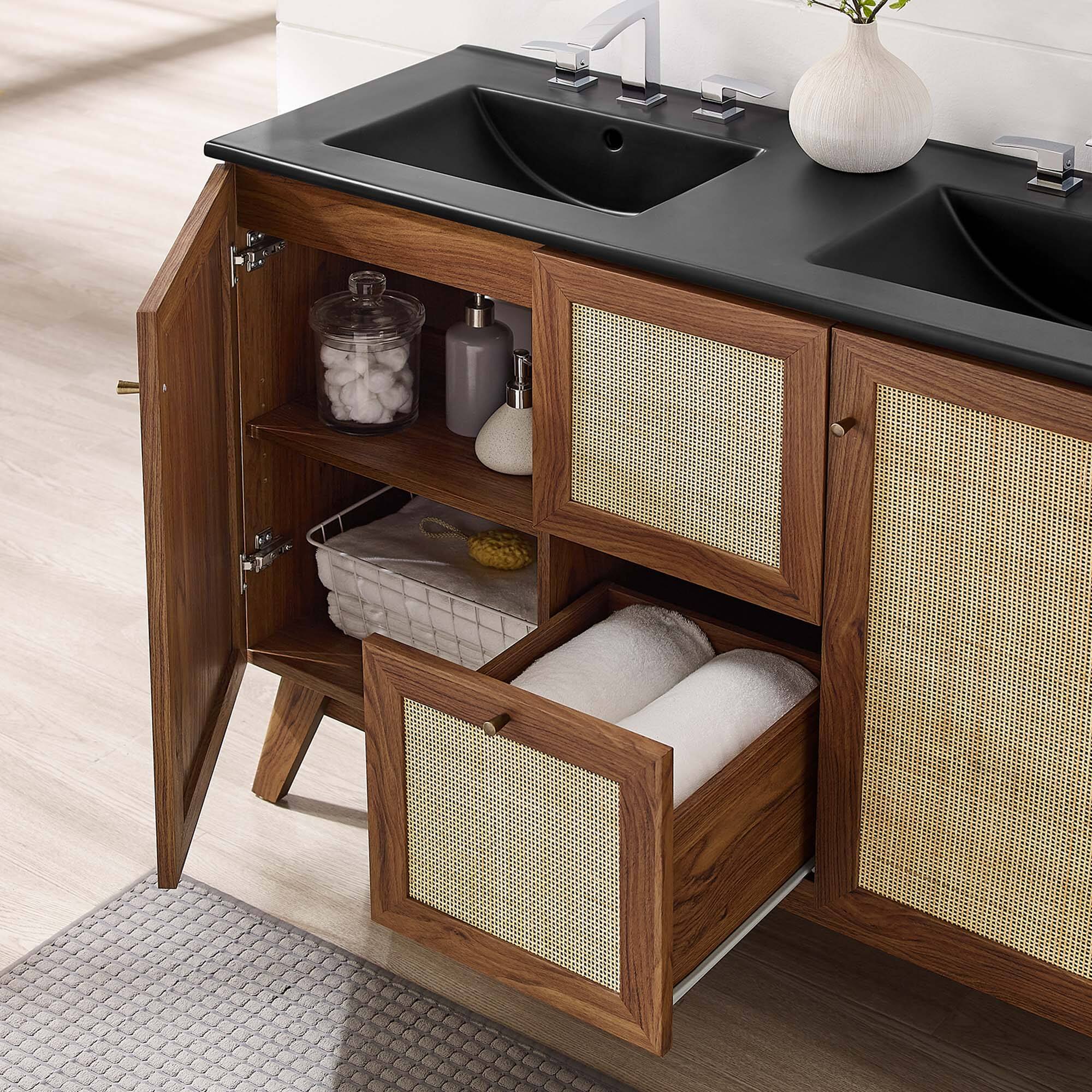 Alt View 1. Modway - Soma Bathroom Vanity with Black Basin Included by Modway - Walnut Black.
