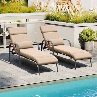 Alt View 7. Crestlive Products - Crestlive Products Set of 2 Brown Metal Frame Adjustbale Chaise Lounge Chair with Cushion and Pillow - Brown.