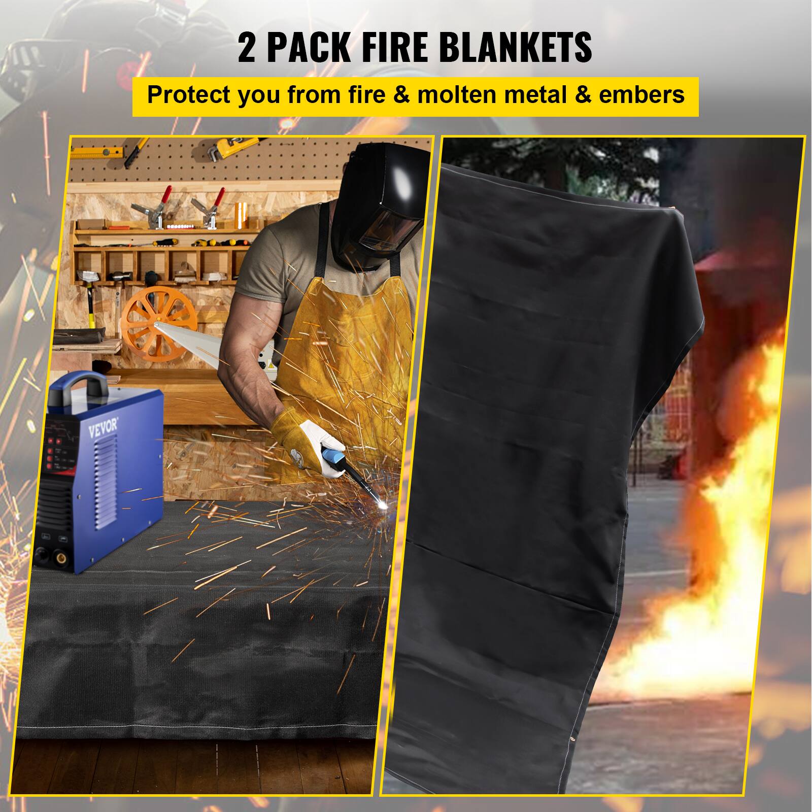 2 PACK FIRE BLANKETS  
Protect you from fire & molten metal & embers