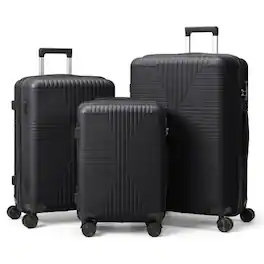 Winado - 3-in-1 20" 24" 28" Trolley Carry On Luggage Set Spinner Wheels Lightweigh Hardside PP Suitcase Sets with Built-in Lock - Black