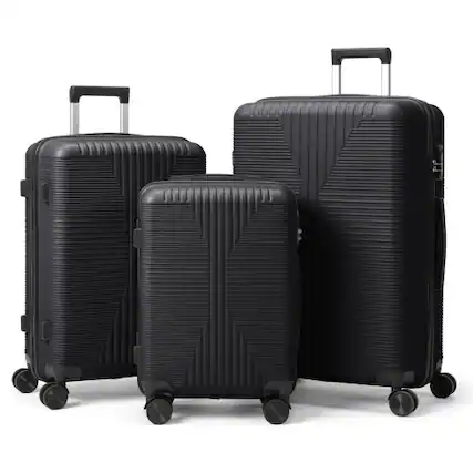 Front. Winado - 3-in-1 20" 24" 28" Trolley Carry On Luggage Set Spinner Wheels Lightweigh Hardside PP Suitcase Sets with Built-in Lock - Black.