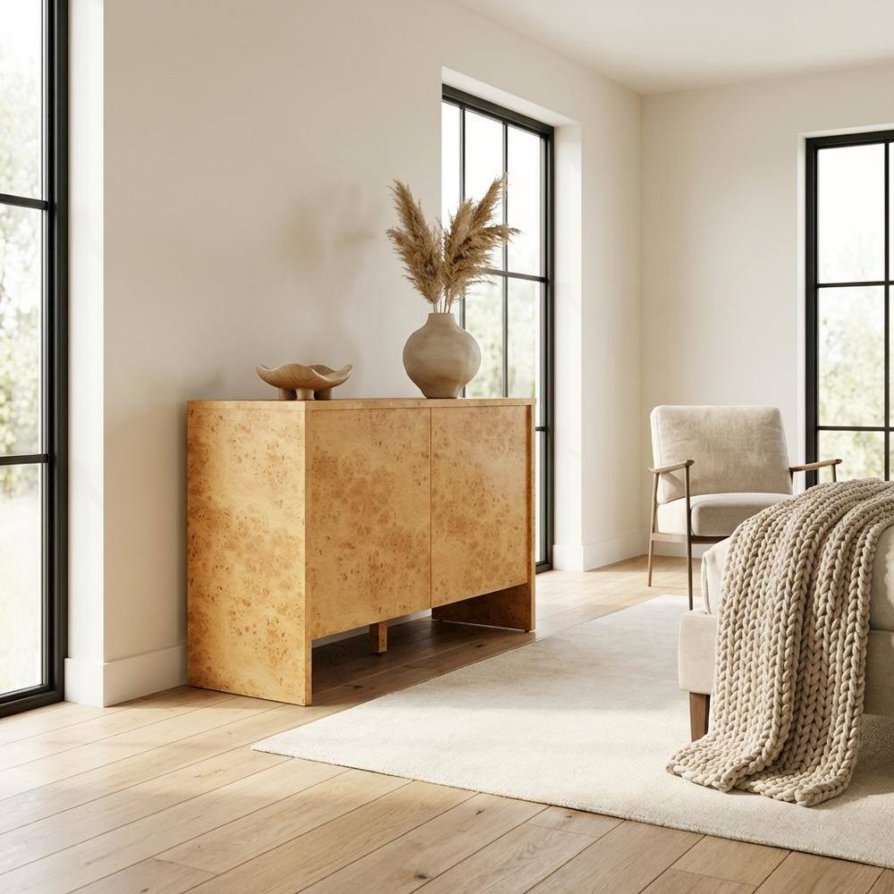 Left. FurniFact - Wooden Brown Sideboard with Engineered Material and Sleek Design - Brown.