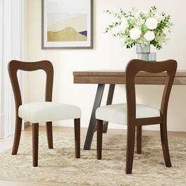 TinyHomie - Dining Chair Without Armwalnut beige Set of 2 - Beige and Walnut