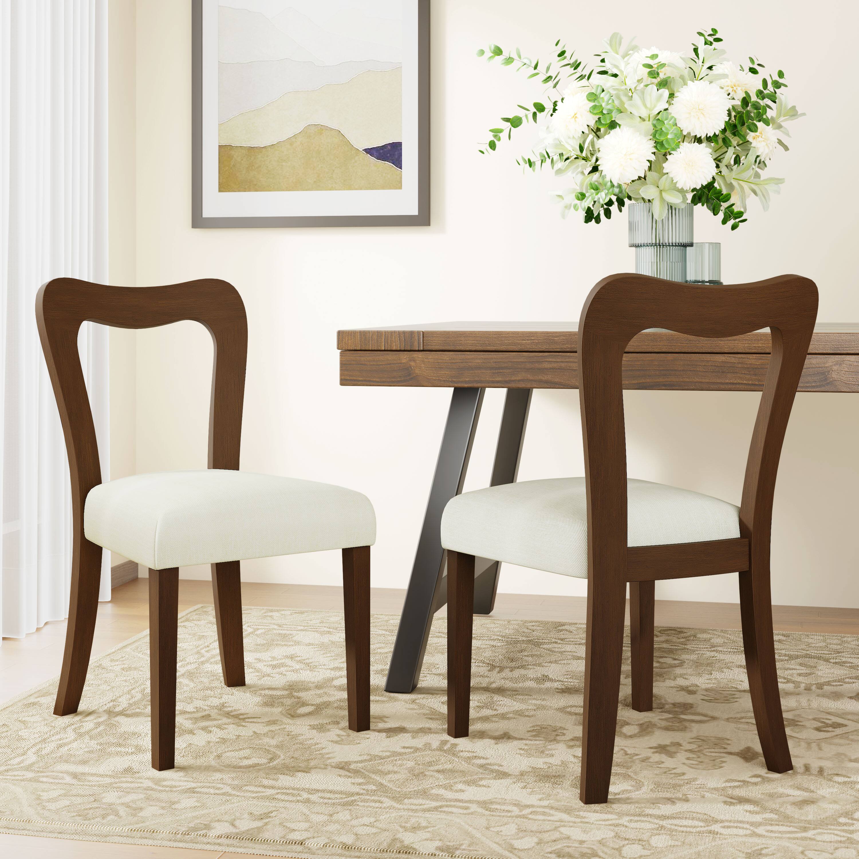 Front. TinyHomie - Dining Chair Without Armwalnut beige Set of 2 - Beige and Walnut.
