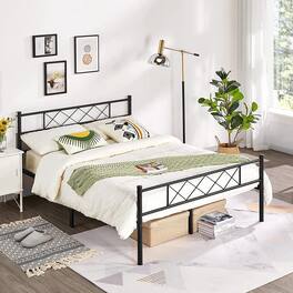 Hivvago - Queen Size Traditional Powder Coated Slatted Metal Platform Bed - Black