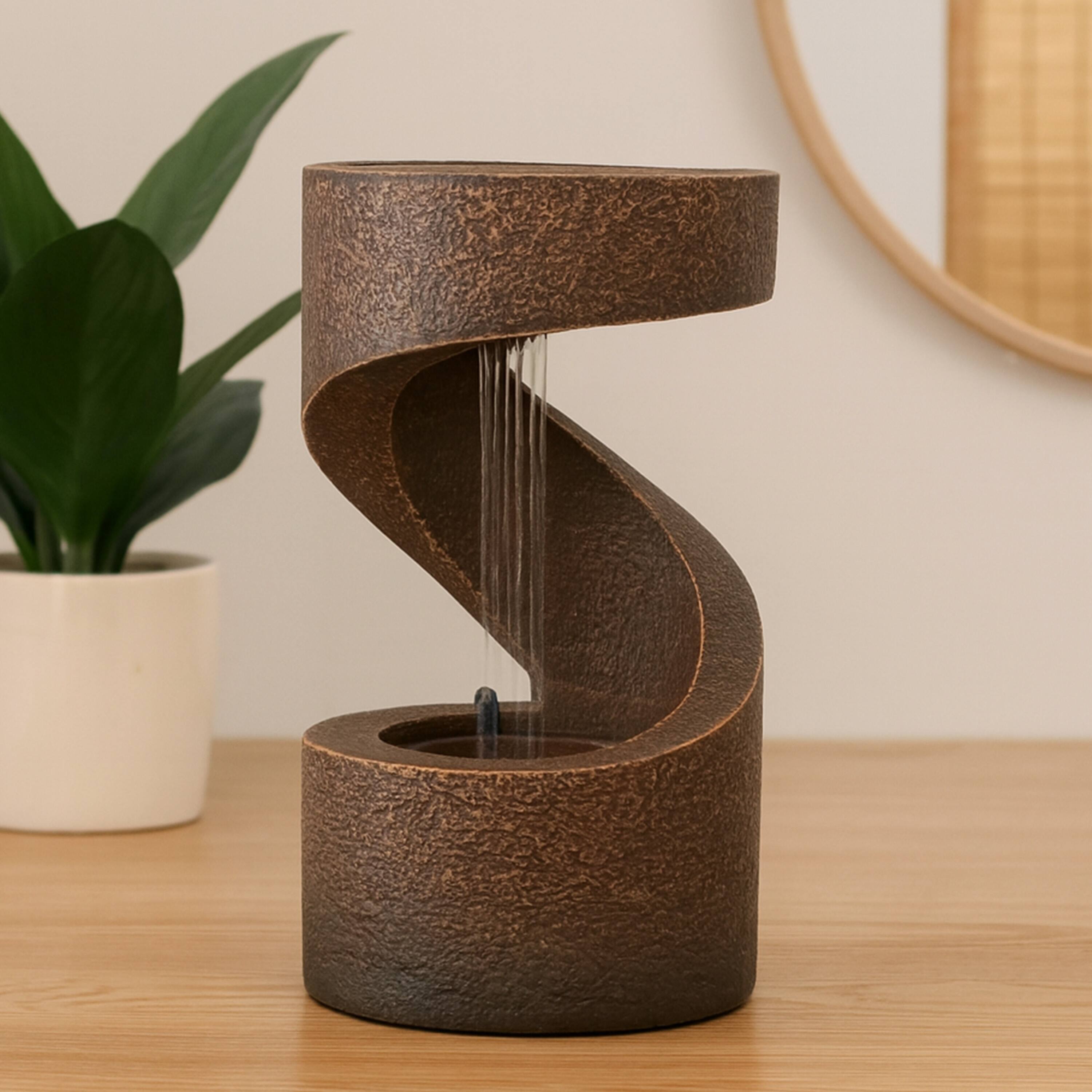 Alt View 7. Sunnydaze - Winding Showers Polyresin Indoor Water Fountain with LED - 14 in - Brown.