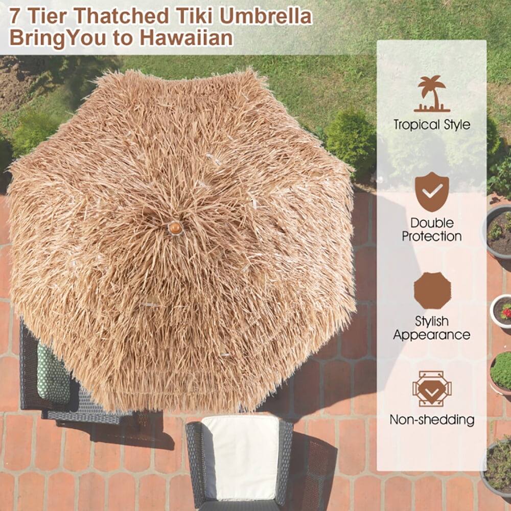 7 Tier Thatched Tiki Umbrella  
Bring You to Hawaiian Tropical Style  
Double Protection  
Stylish Appearance  
Non-shedding