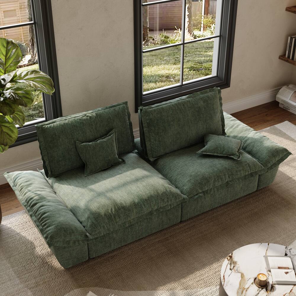 Angle. POVISON - 104.33" Sailboat Green Deep Sofa with Cotton Linen - Green Cotton and Linen.