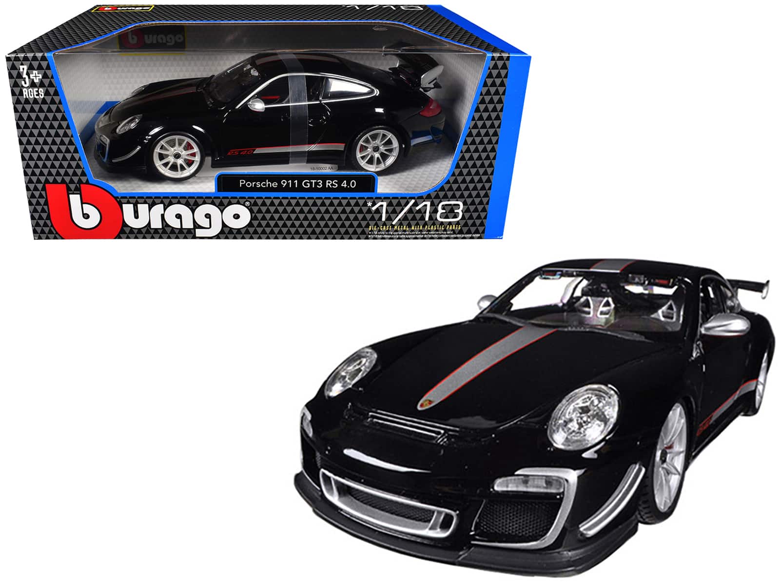 Porsche 911 GT3 RS 4.0 1/18 Diecast Model Car by Bburago Black