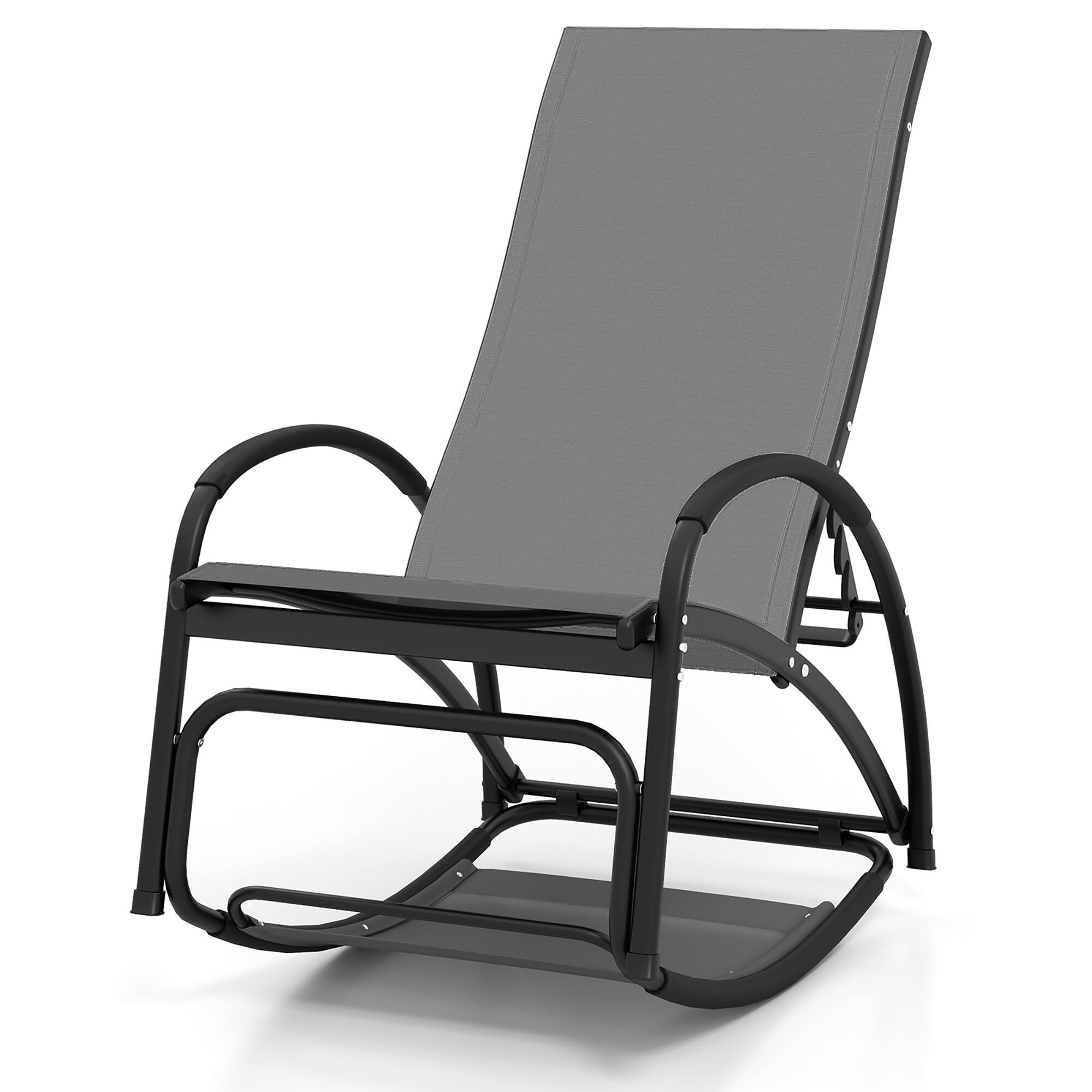 Alt View 8. Gymax - Gymax 2-in-1 Outdoor Rocking Chair with 4-Position Adjustable Backrest Curved Armrests Gray - Gray.