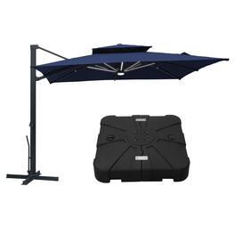 Mondawe - 10x10ft Cantilever Patio Lighted Umbrella with DIY Drape Hook and Base - Navy