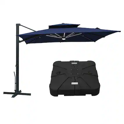 Front. Mondawe - 10x10ft Cantilever Patio Lighted Umbrella with DIY Drape Hook and Base - Navy.