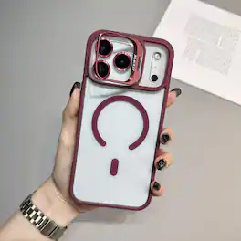 UUCOVER - For Apple iPhone 17 Pro Max Magnetic Clear Case with Built-in Lens Kickstand and Lens Protector Cover, Shockproof Shell - Winered