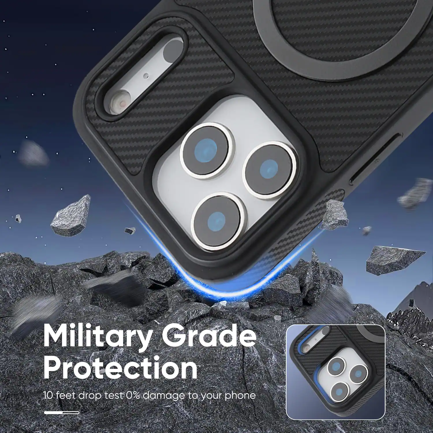 Military Grade Protection  
10 feet drop test 0% damage to your phone