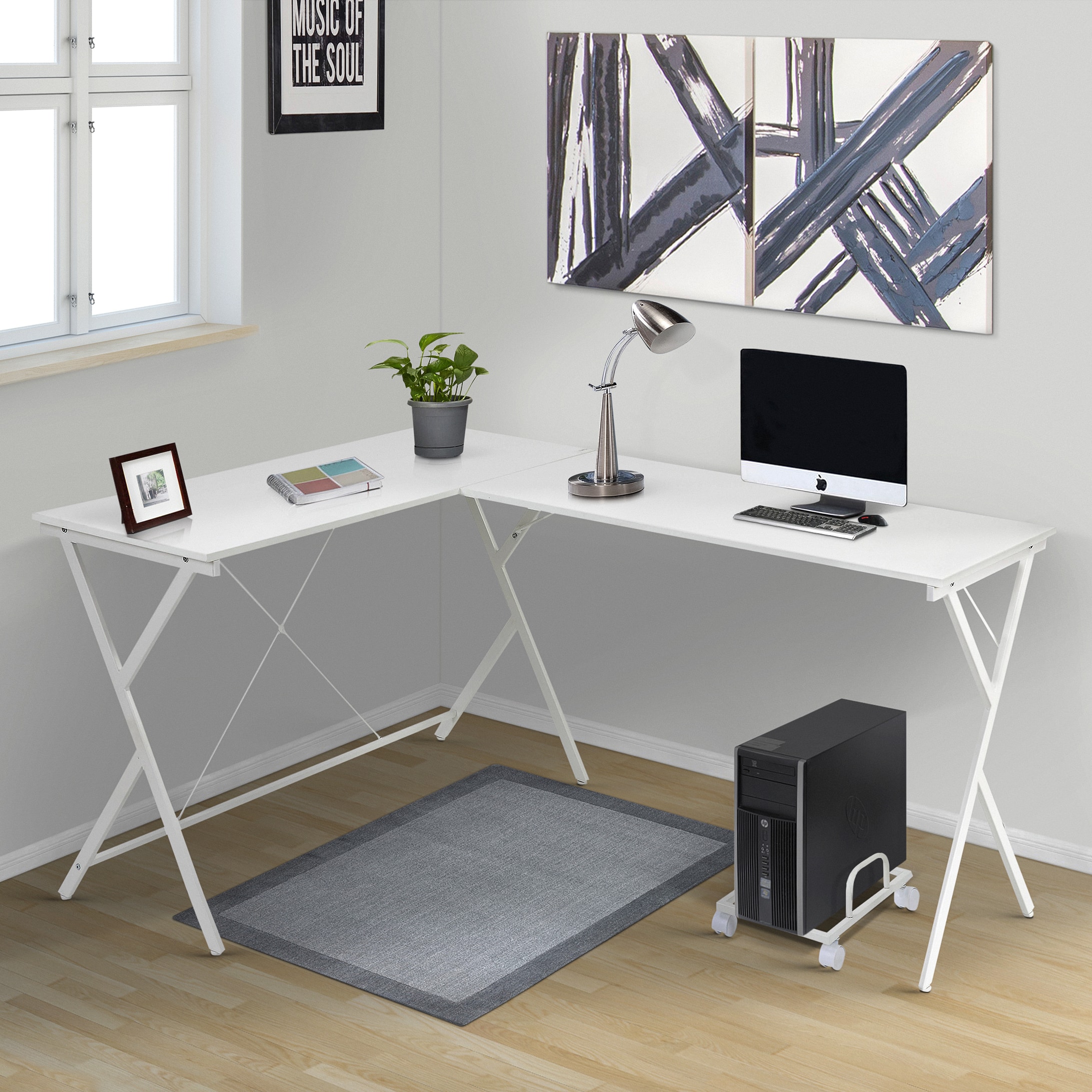 Tiramisubest - L-shaped Computer Desk with CPU Holder - White