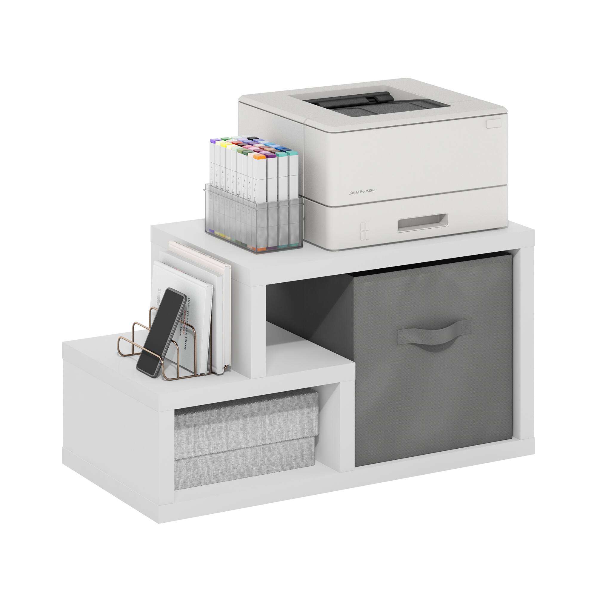 Alt View 2. Furinno - Viola Multipurpose Shelf, with Storage Bin, White/Light Grey - White/Light Grey.