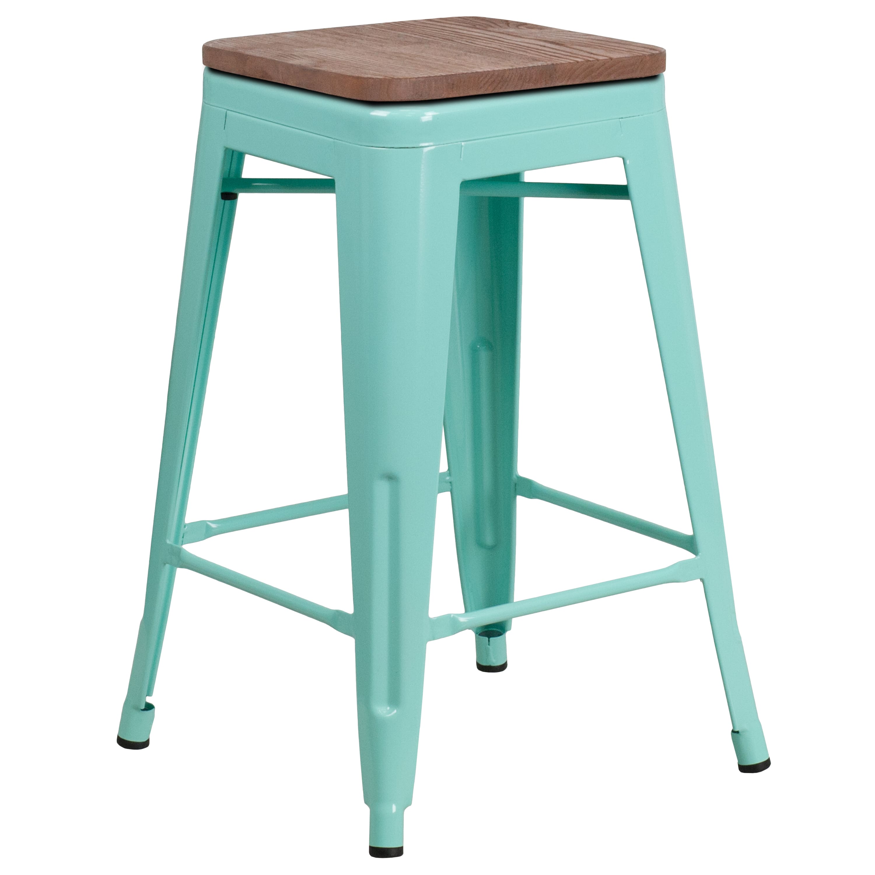 Flash Furniture - Sinclair 24" High Backless Mint Counter Height Stool with Square Wood Seat - Green