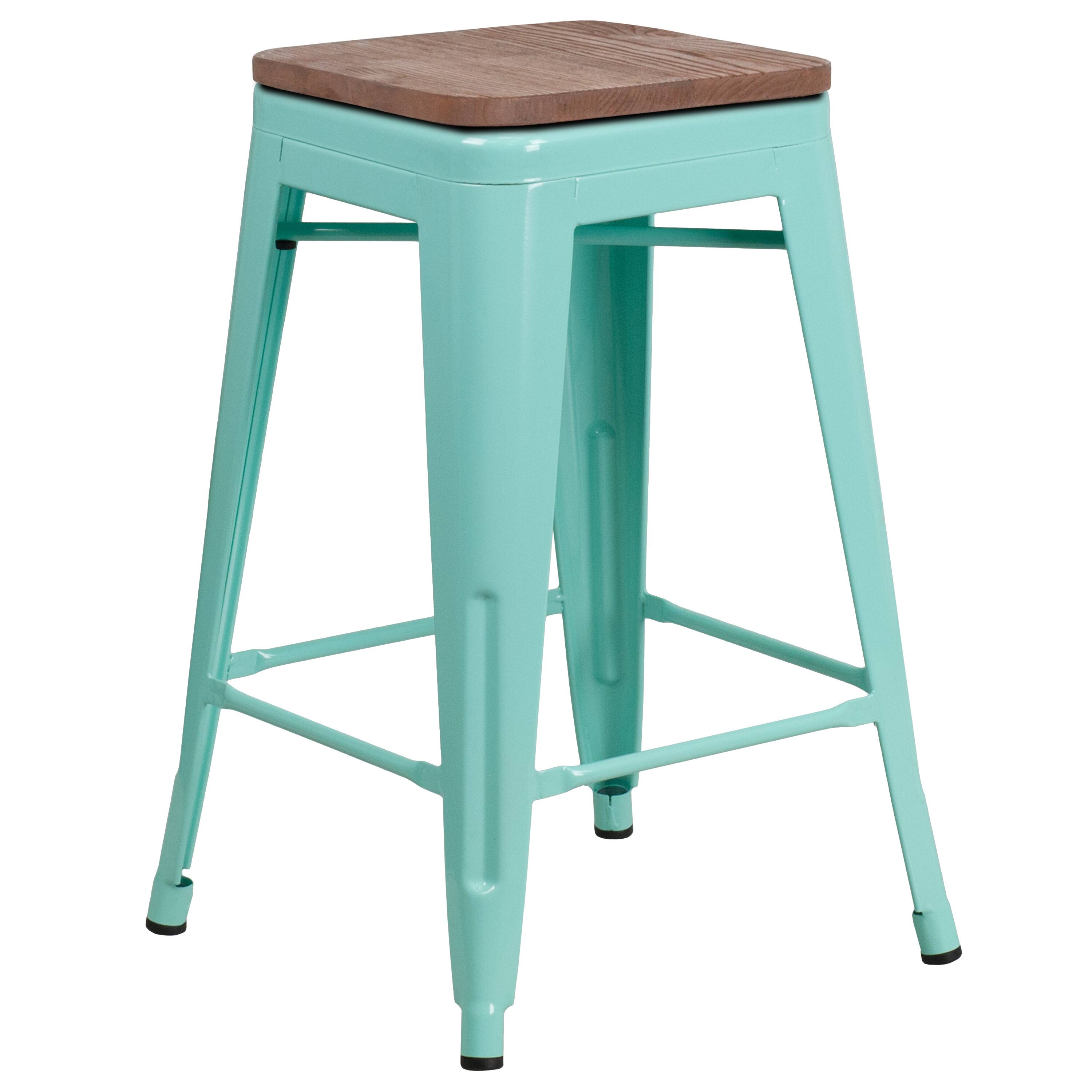Alt View 1. Emma + Oliver - 24"H Backless Counter Height Stool with Wood Seat - Mint Green.
