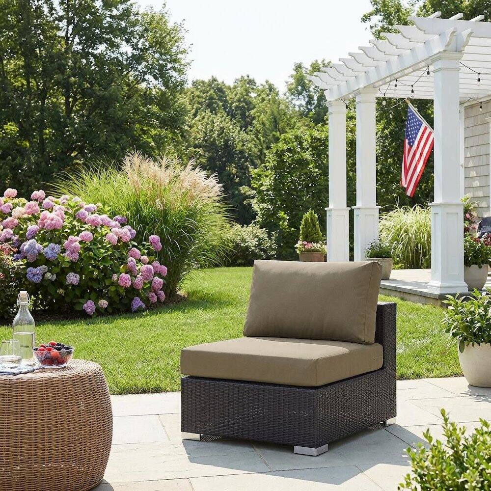 Left. Outdoor Escape - Outdoor Patio Armless Lounge Chair With Cushions For Comfortable Seating - Brown.