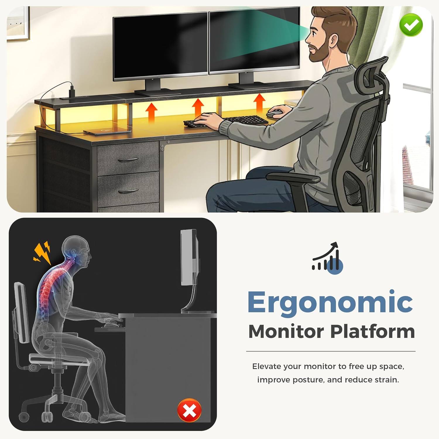 Ergonomic Monitor Platform  
Elevate your monitor to free up space, improve posture, and reduce strain.