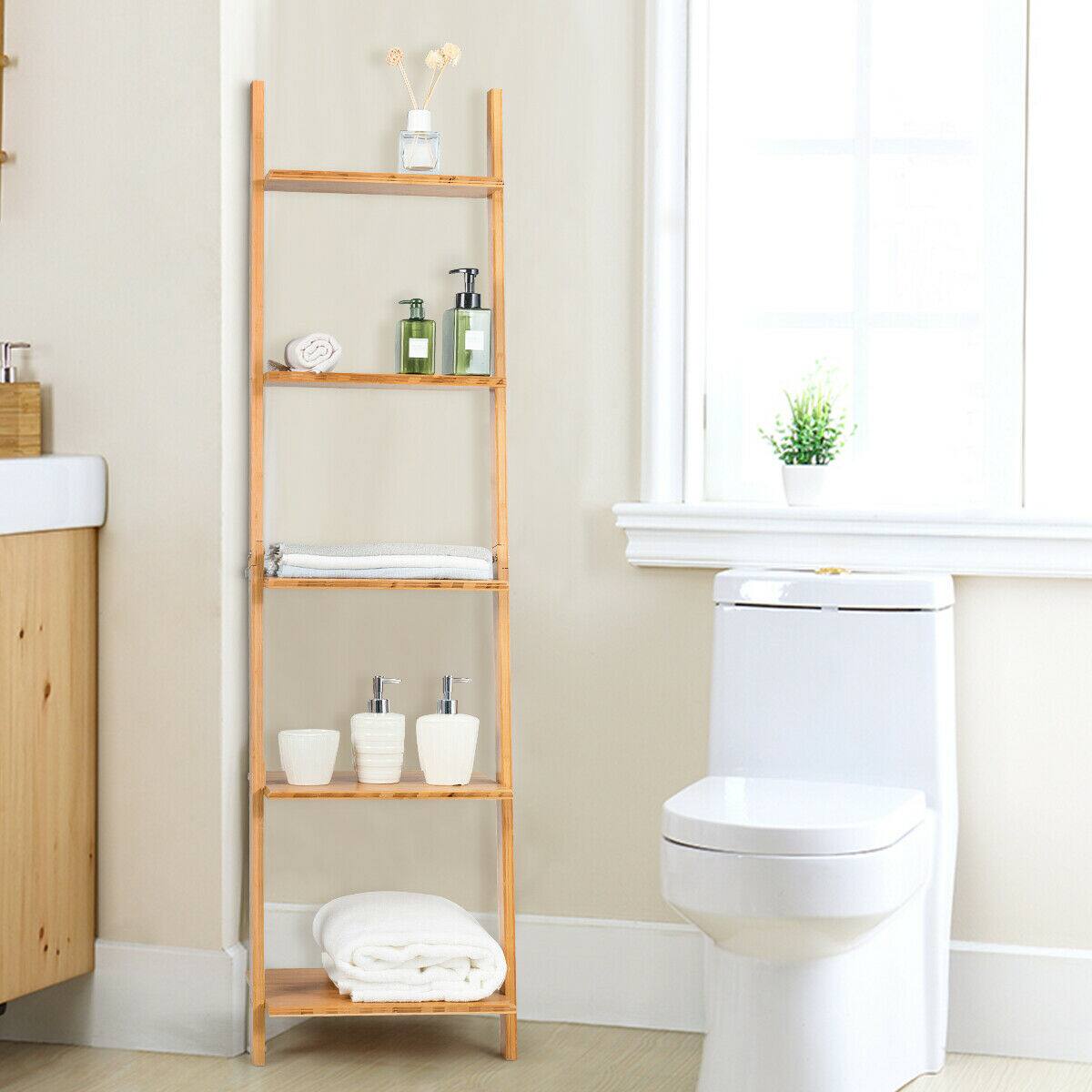 Alt View 7. Ecooso - 5-Tier Bamboo Ladder Bookshelf with Wall-Leaning Display Design - Natural.