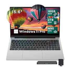 Hotface - 15.6" FHD Laptop, Intel Processor N95, 16GB RAM, 2TB SSD+1TB Dock Set, Intel UHD Graphics, Win 11 Pro - Silver