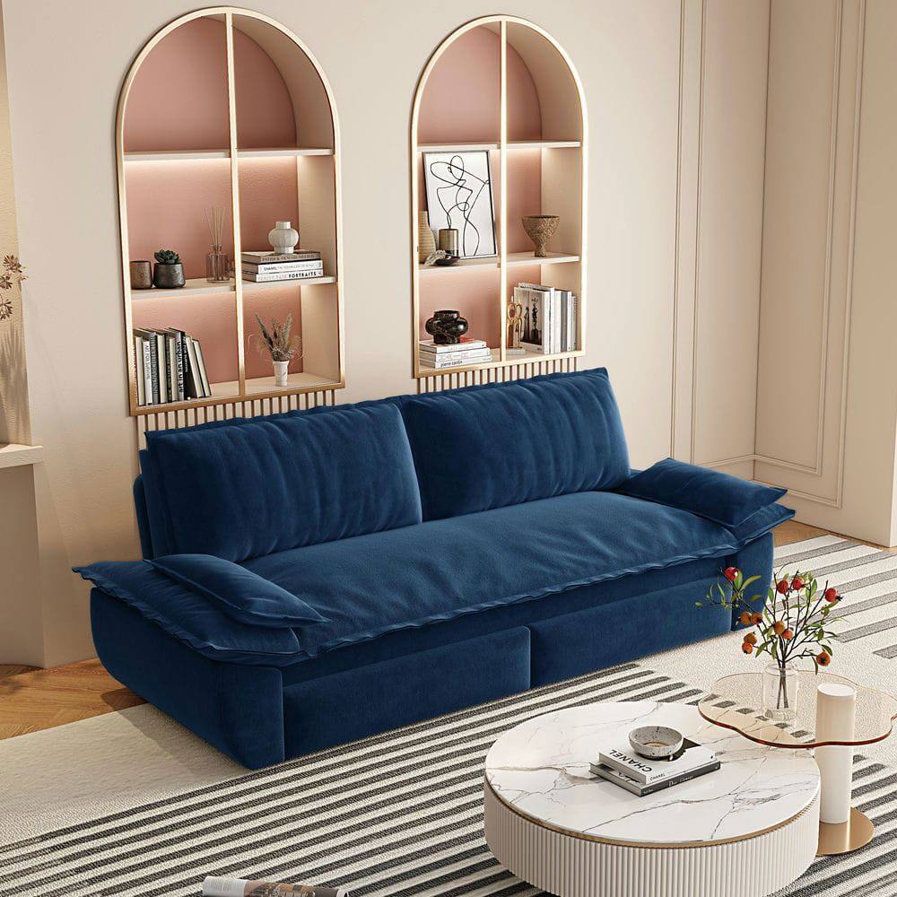 Alt View 10. Kadyn - 73.2" Queen Pull Out Sofa Bed, 3-in-1 Convertible Sleeper Sofa, Velvet Loveseat Bed - Blue.