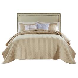Greenland Home Fashions - Monterrey Lightweight Comfort Channel Quilt Set with Cross Stitch 3-Piece Full/Queen - Taupe