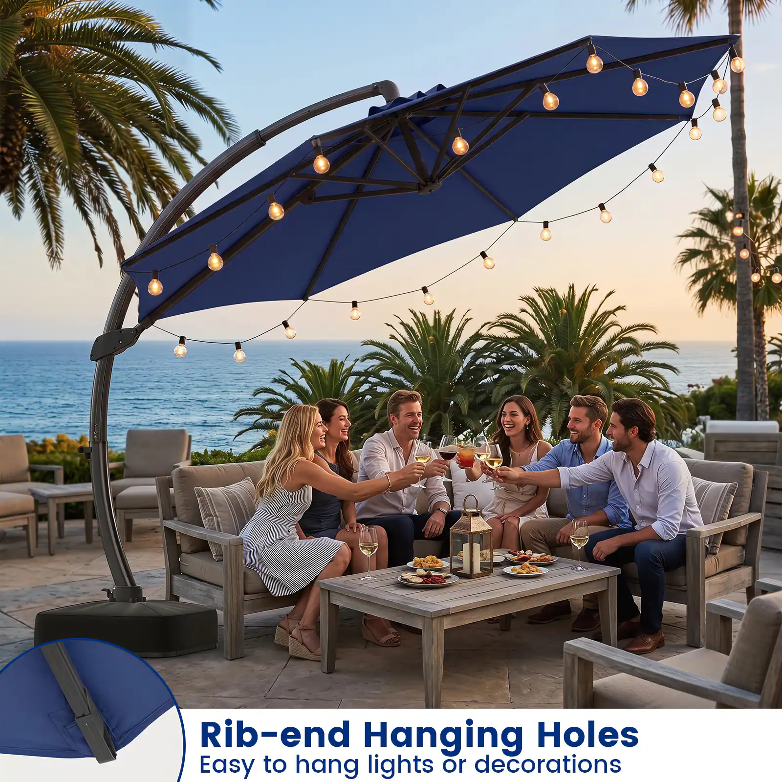 Rib-end Hanging Holes  
Easy to hang lights or decorations
