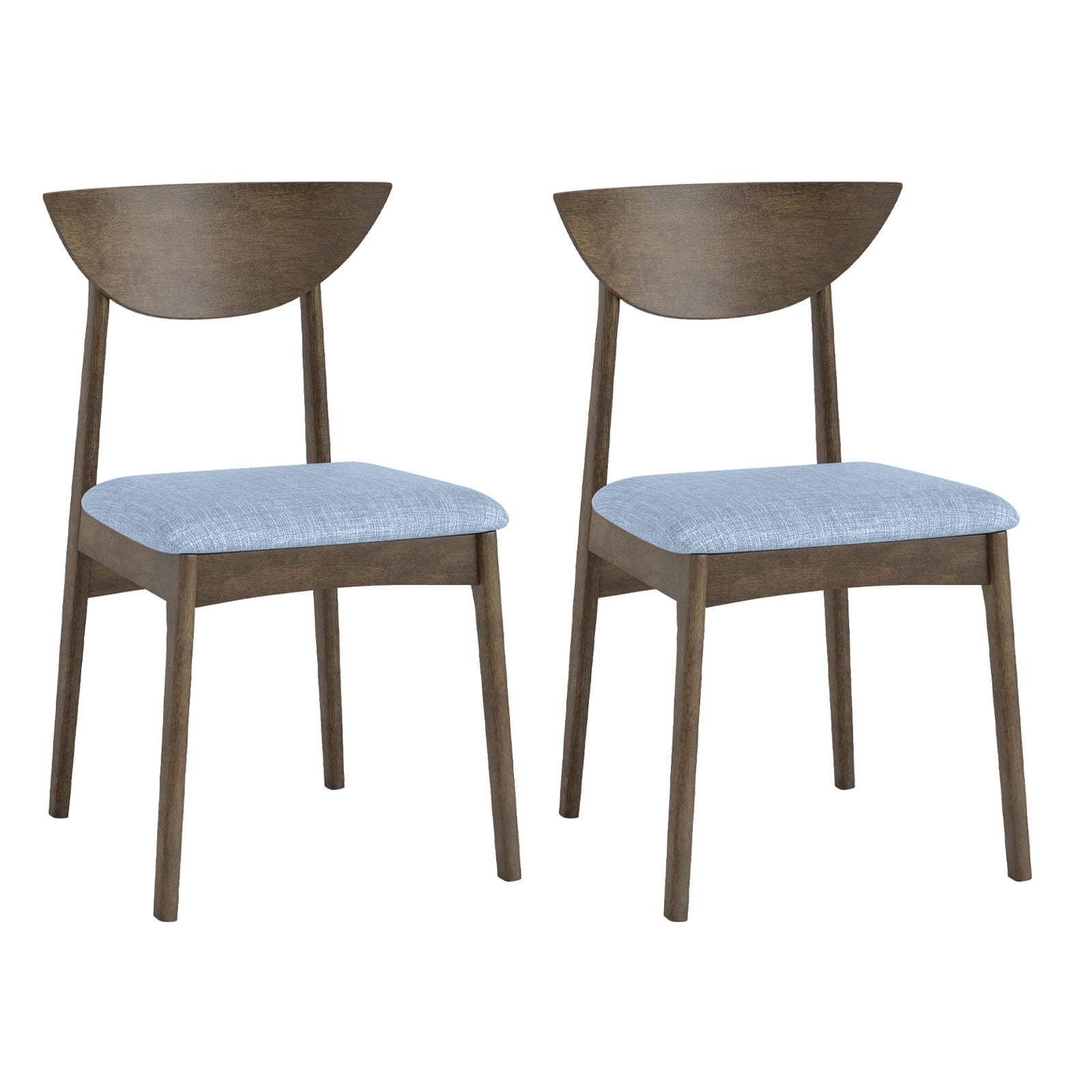 Gymax - 2PCS Wooden Dining Chair Linen Fabric Upholstered Kitchen Chairs w/ Padded Seat - Brown, Gray