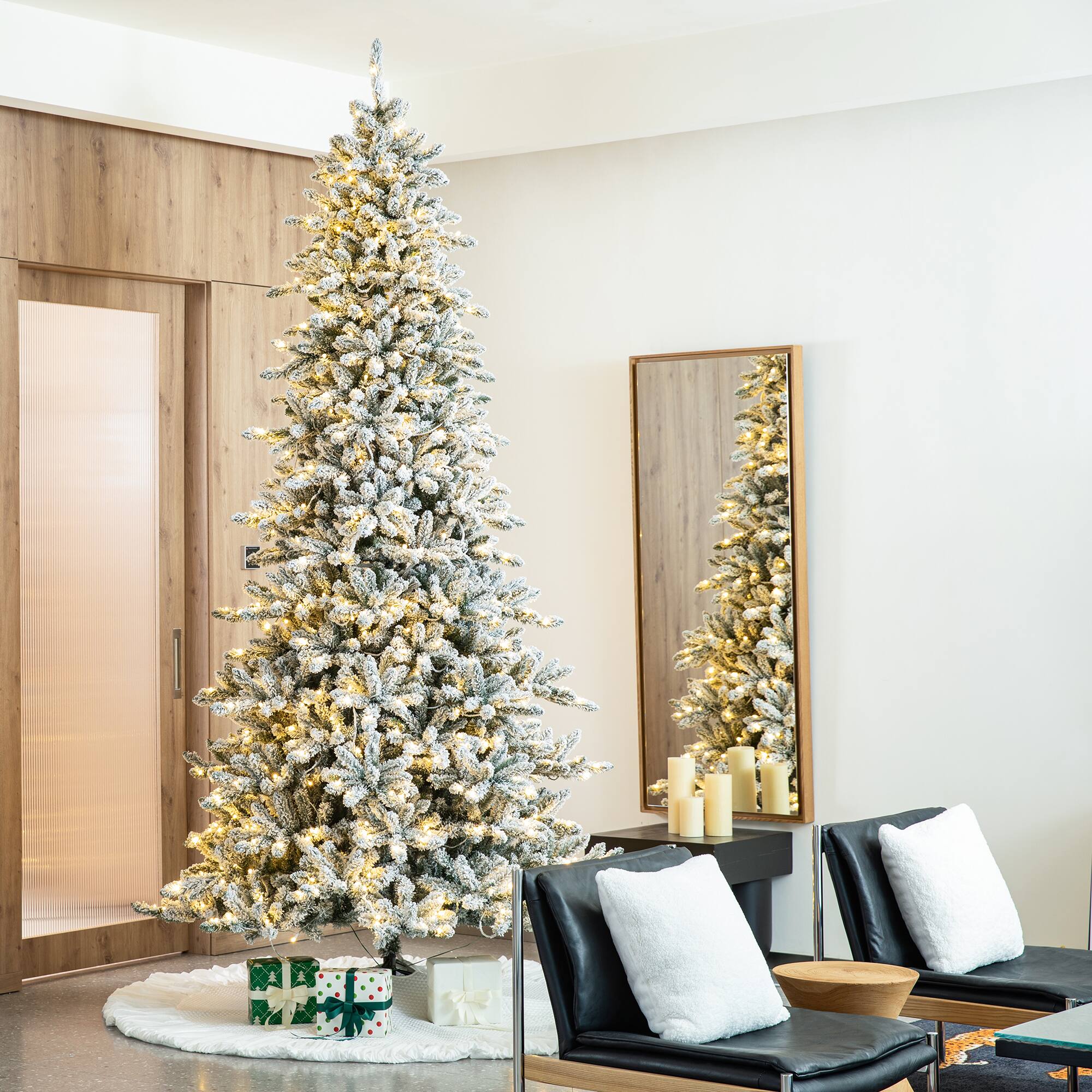 Alt View 9. Glitzhome - 10ft Pre-Lit Flocked Full-size Fir Artificial Christmas Tree with 750 Lights - White.