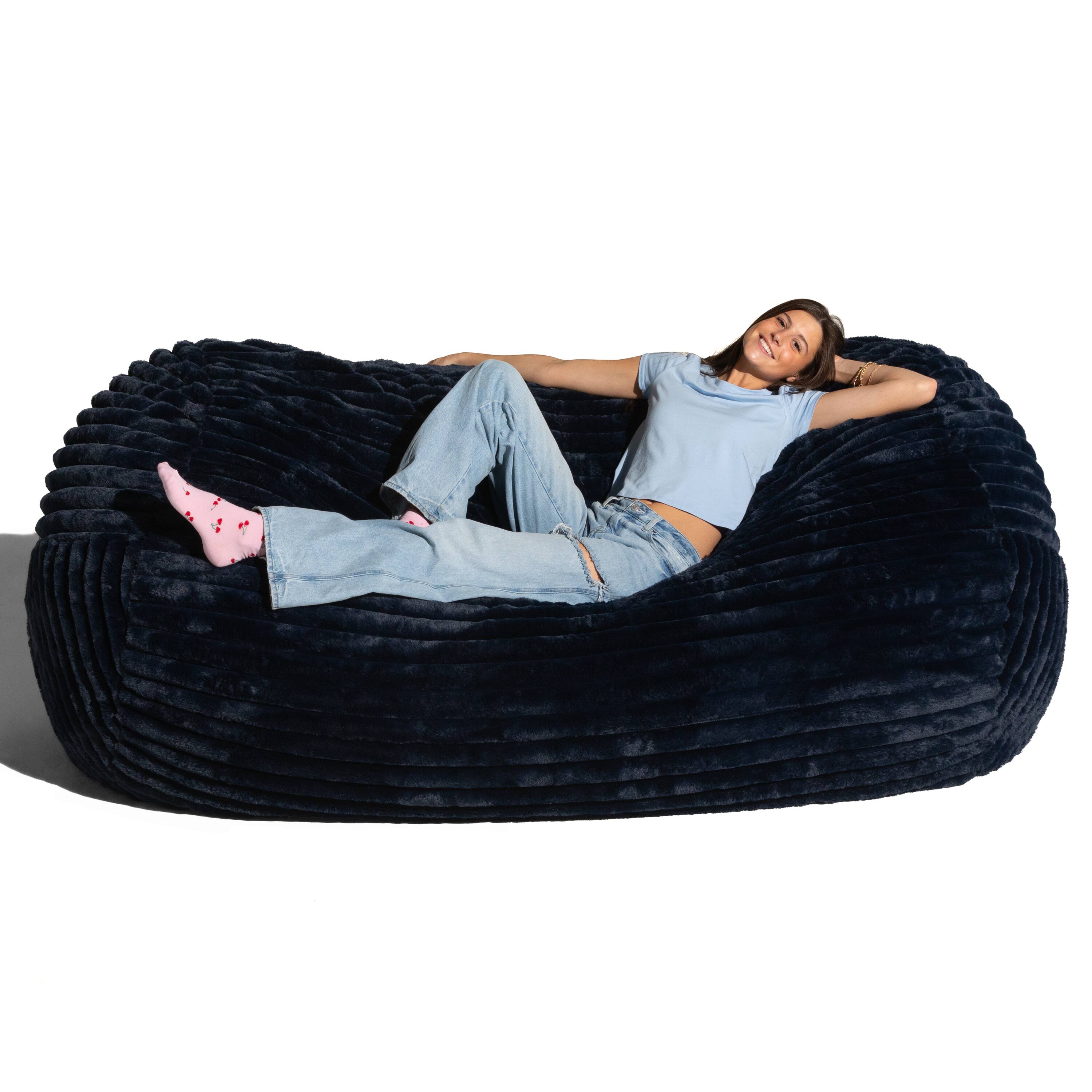 Angle. Jaxx - Jaxx Grand Lounger 7 Foot Bean Bag Sofa - Midnight Blue Mondo Fur - Faux Fur Midnight Blue.