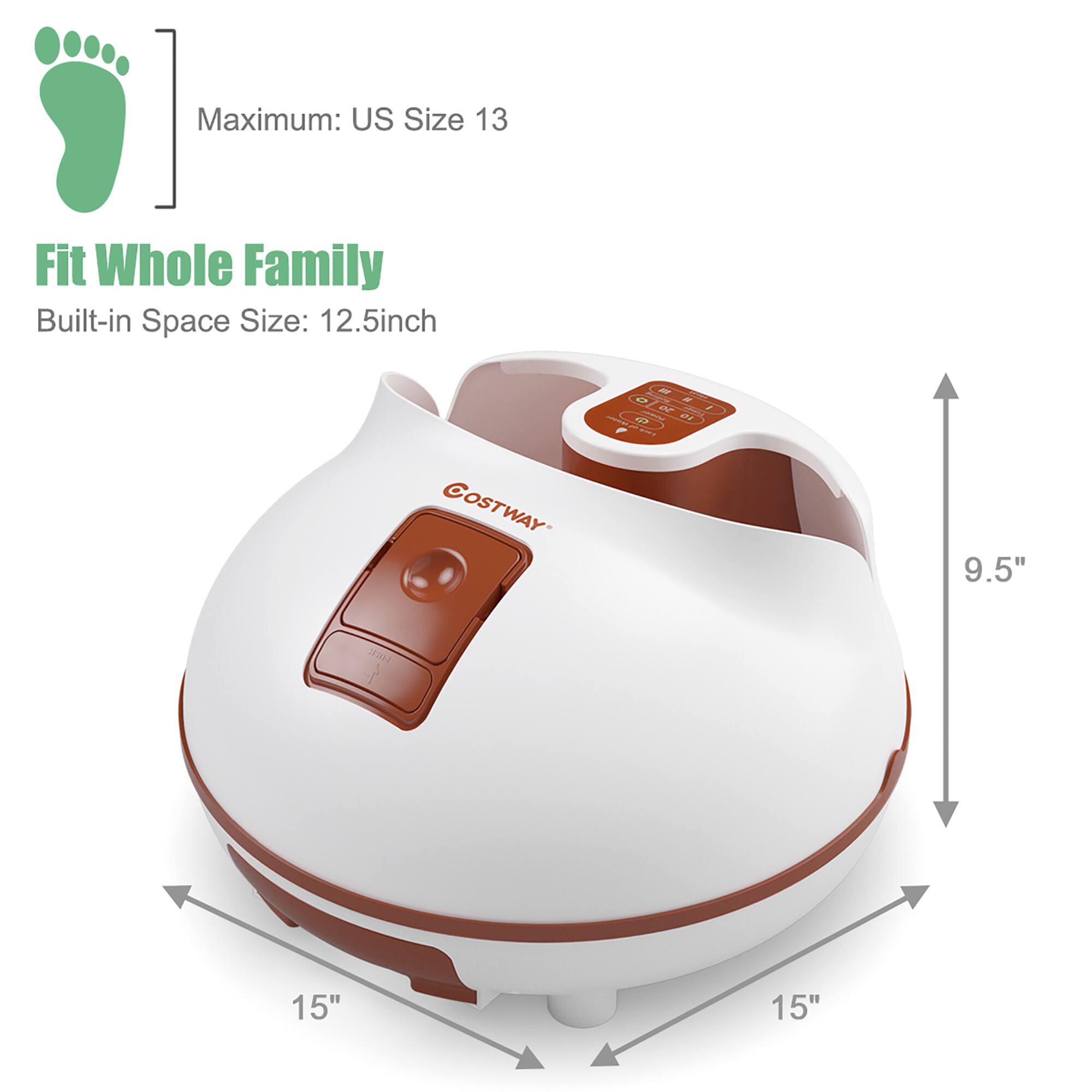 Maximum: US Size 13 Fit Whole Family Built-in Space Size: 12.5inch COSTWAY 2 P Dn - ~ ee 9.5" 12 15" 15"
