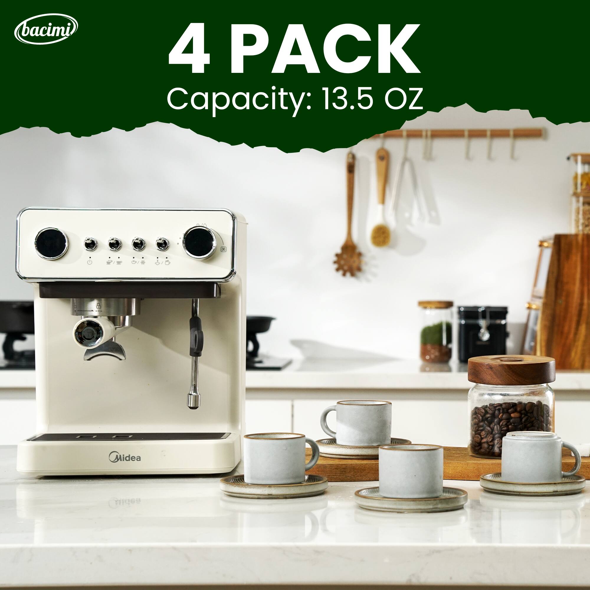 4 PACK  
Capacity: 13.5 OZ  
bacimi  
Midea