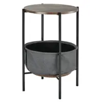 Costway Industrial Round End Side Table Sofa Coffee Table w/ Storage Basket & Metal Frame - Grey,Brown - Front_Zoom