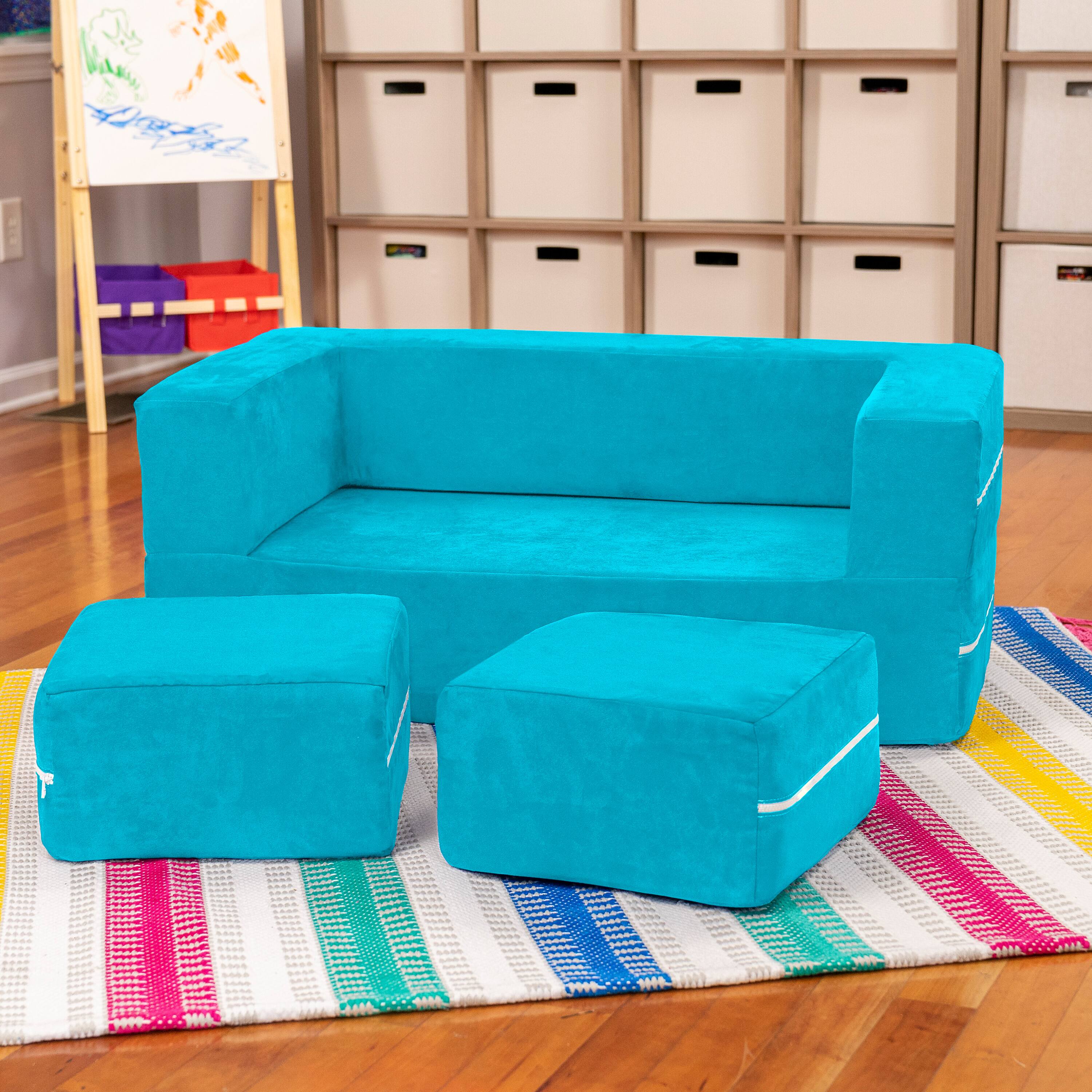 Alt View 1. Jaxx - Jaxx Zipline Kids Modular Loveseat & Ottomans/Fold Out Lounger, Aqua - Aqua.