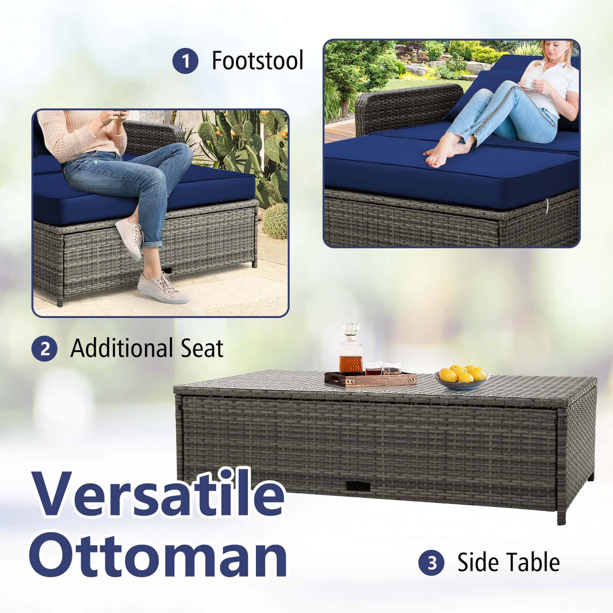 Versatile Ottoman: 1 Footstool, 2 Additional Seat, 3 Side Table