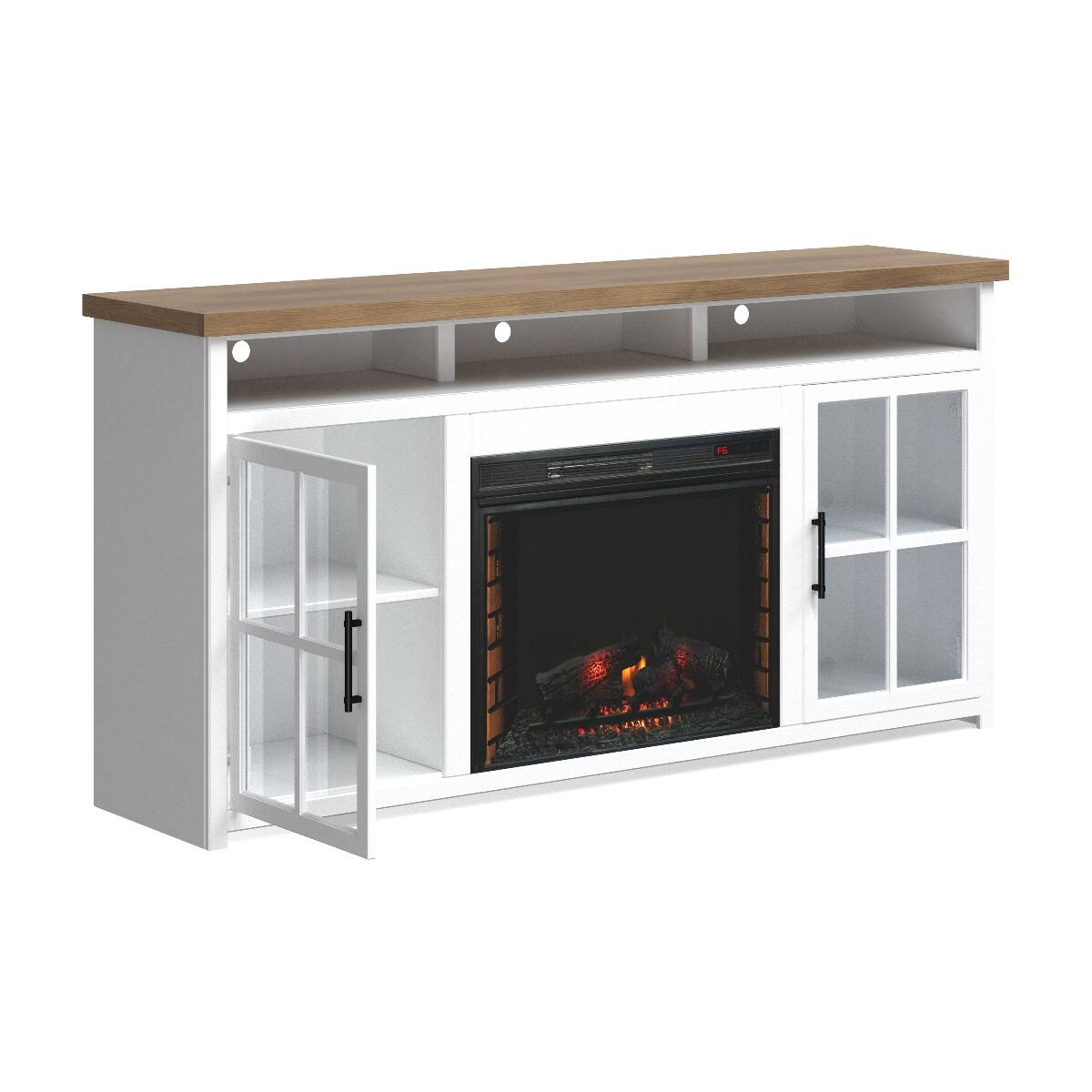 Alt View 3. Loheer - Loheer 74 inch farmhouse fireplace tv stand for 85 inch tv White - White.