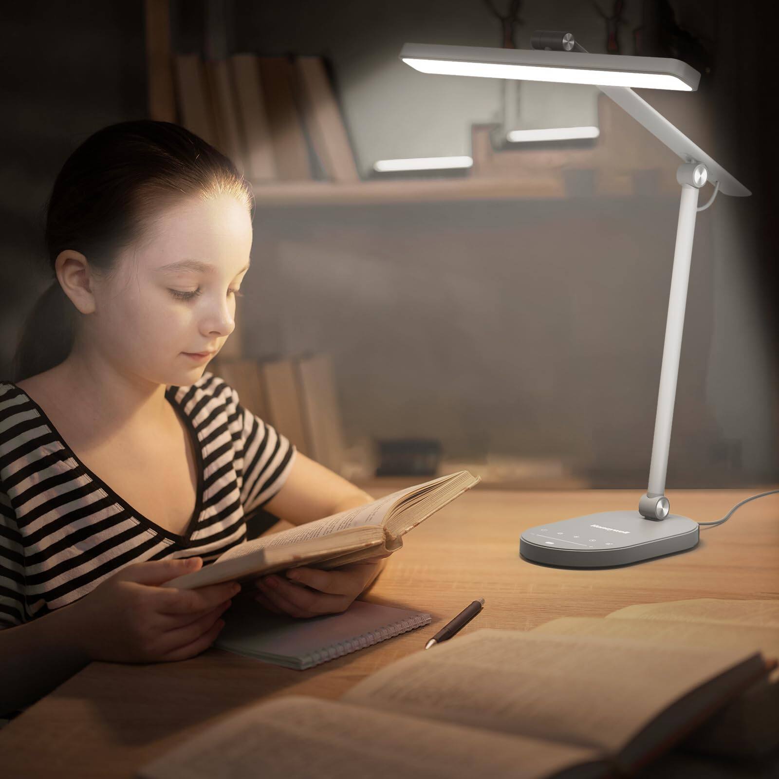 Angle. Honeywell - Desk Lamp for Home Office H4 Sunturalux Touch Auto Dimming Table Lamp with Timer 700LM - Grey.