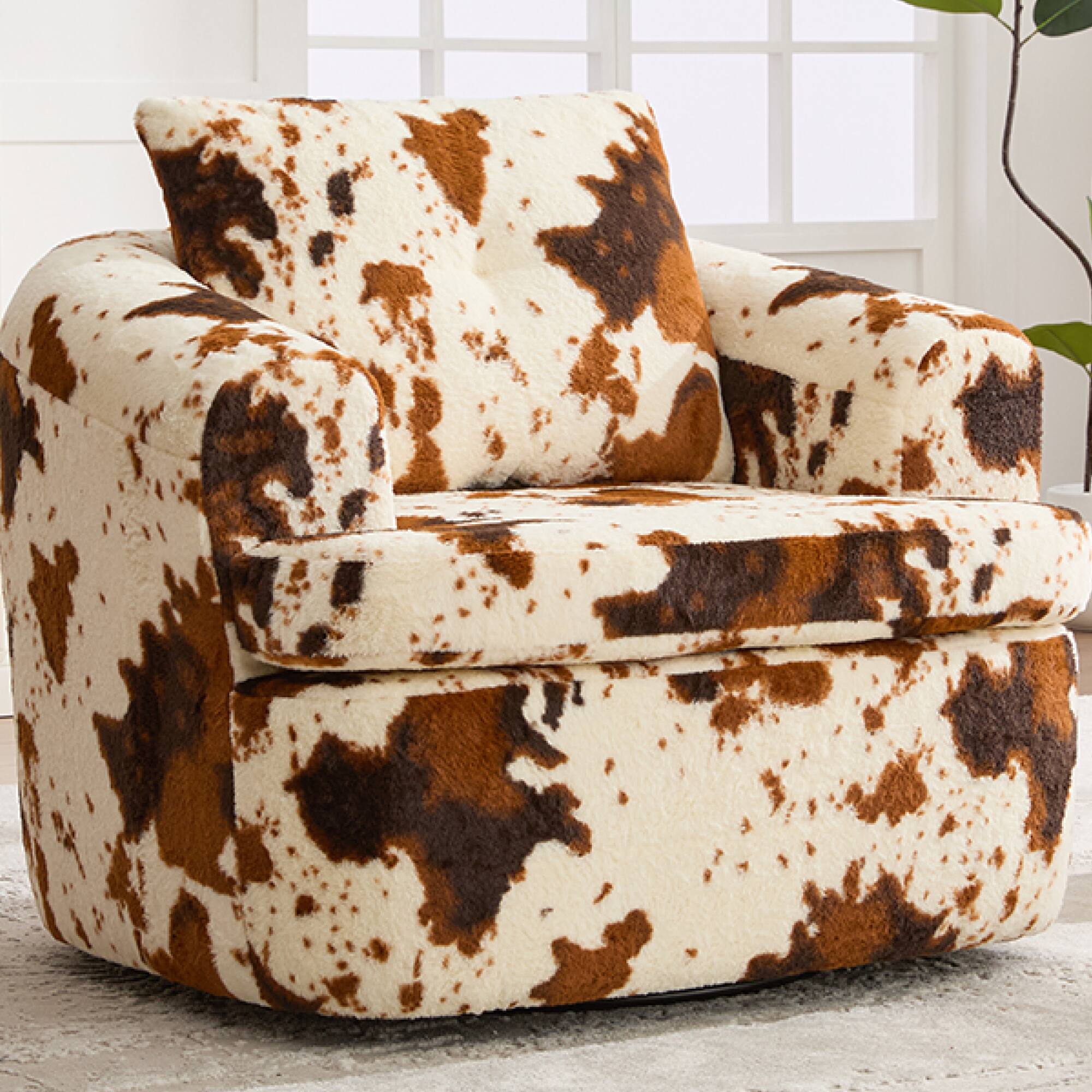 Alt View 2. GOODSILO - Modern 360-Degree Swivel Accent Barrel Chair with Dual-Layer Cushion Design for Living Room and Office - Beige+Brown.