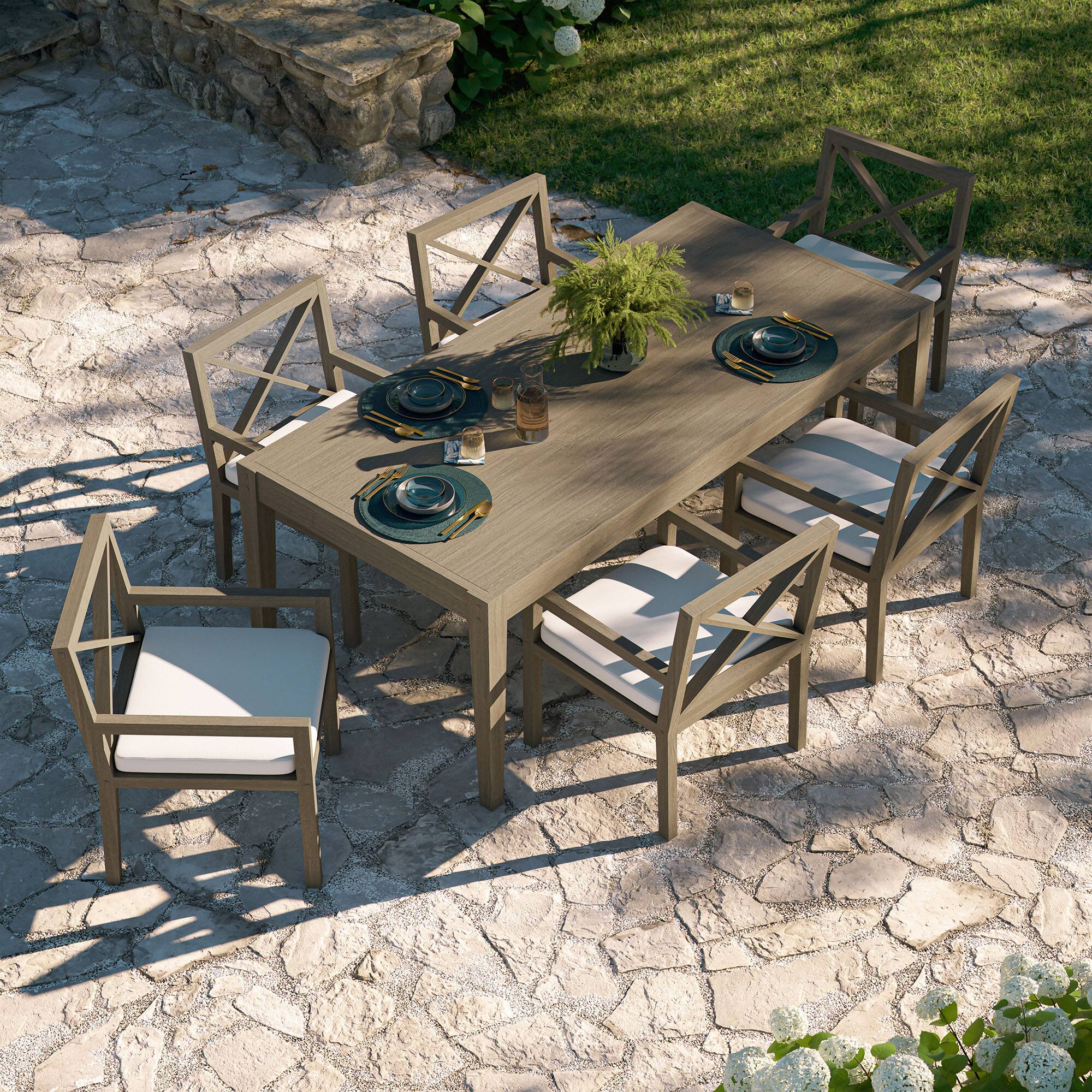 Alt View 6. Modway - Northlake 7-Piece Teak Wood Outdoor Patio Dining Set - Weathered Gray.