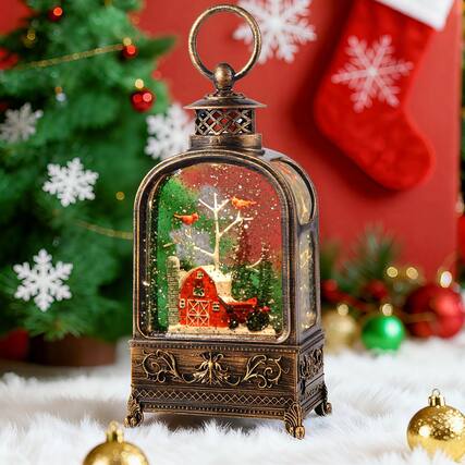 Front. Refined Abode Design - Snowmen Snow Globe Christmas 10.usical Lantern Lights Timer Usb Retro Style Holiday Glitter Globes Xmas Home - MULTI.
