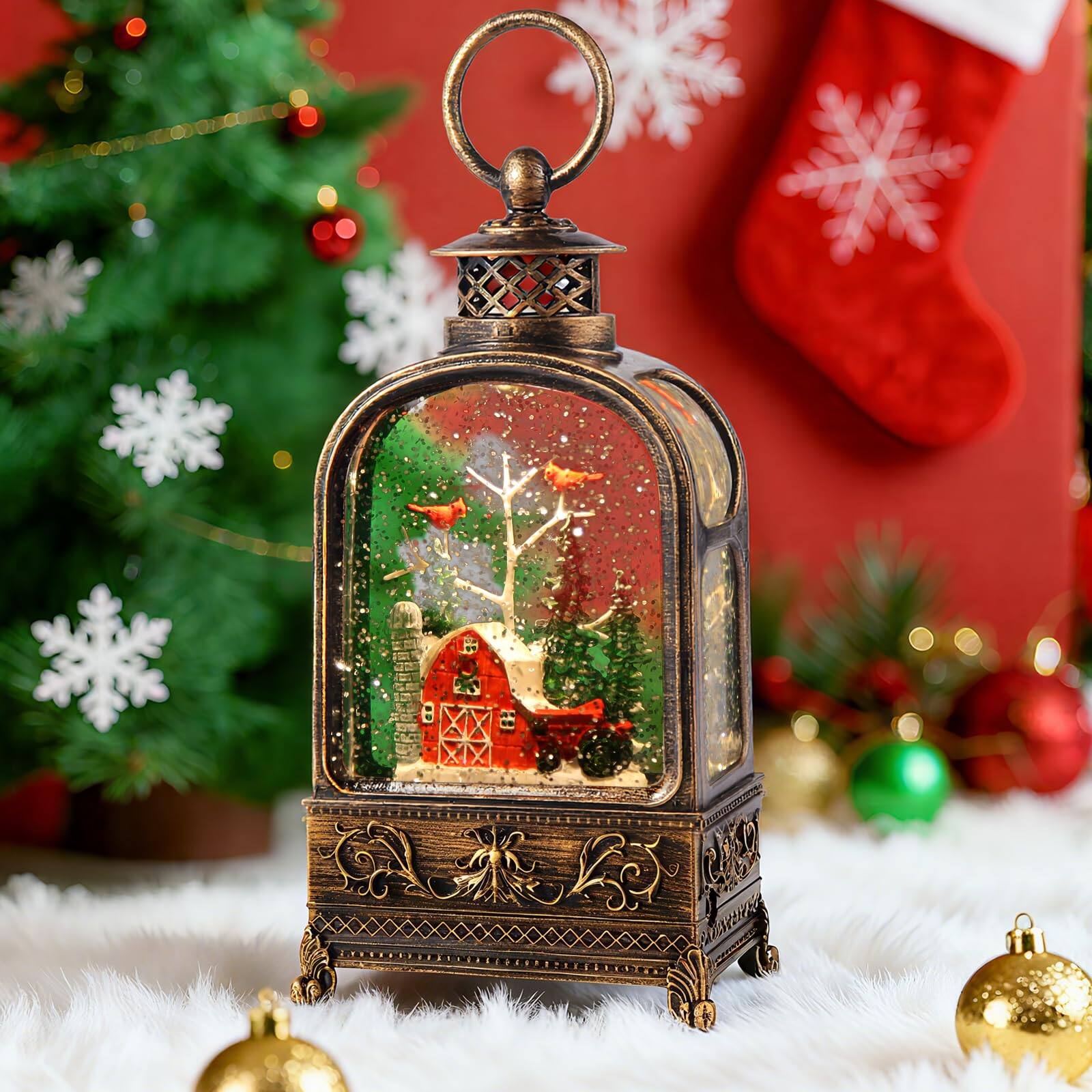 Front. Refined Abode Design - Snowmen Snow Globe Christmas 10.usical Lantern Lights Timer Usb Retro Style Holiday Glitter Globes Xmas Home - MULTI.