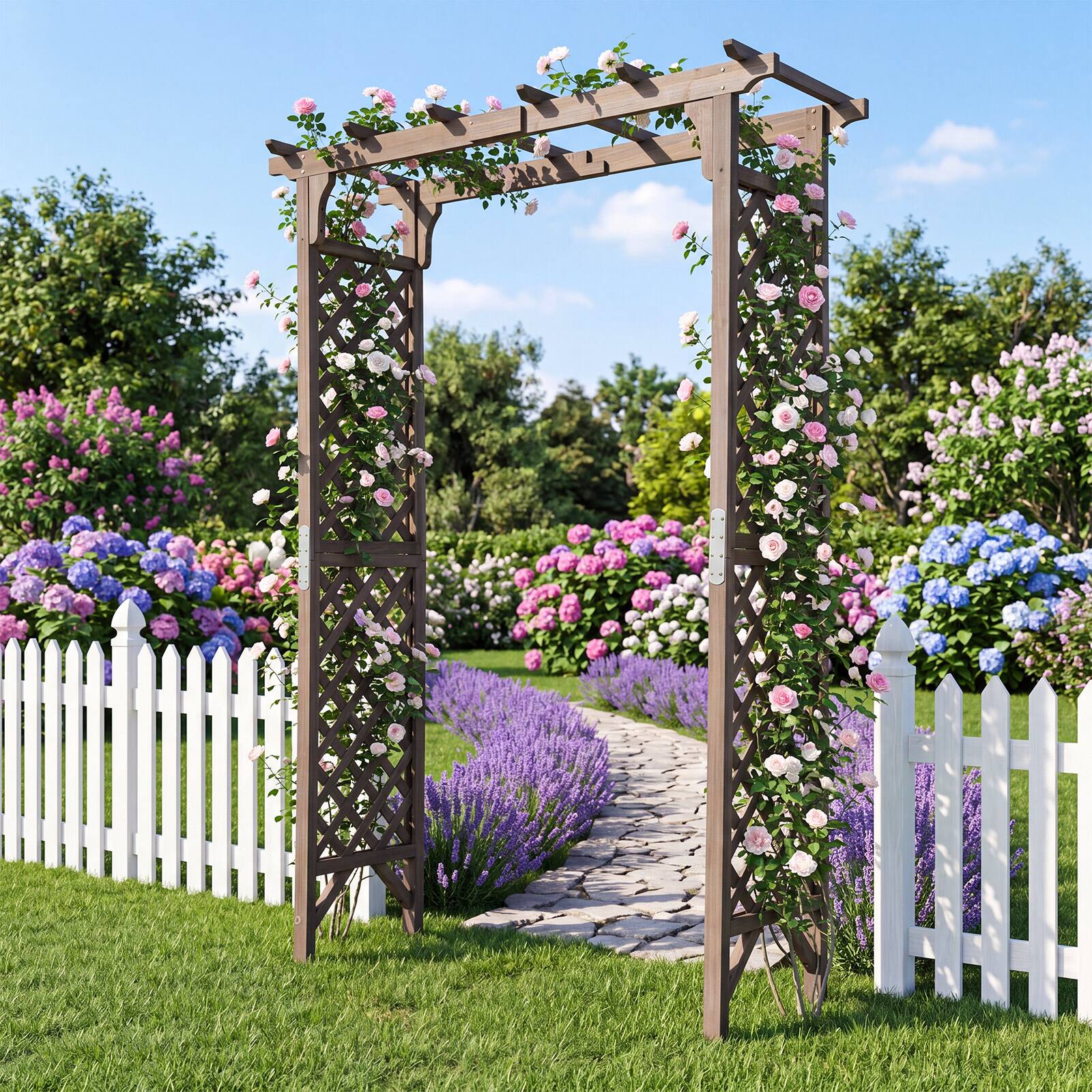 Alt View 3. Gymax - Gymax Flat Top Garden Arch Trellis 85'' Tall Wood Garden Archway Gate for Plants - Brown.