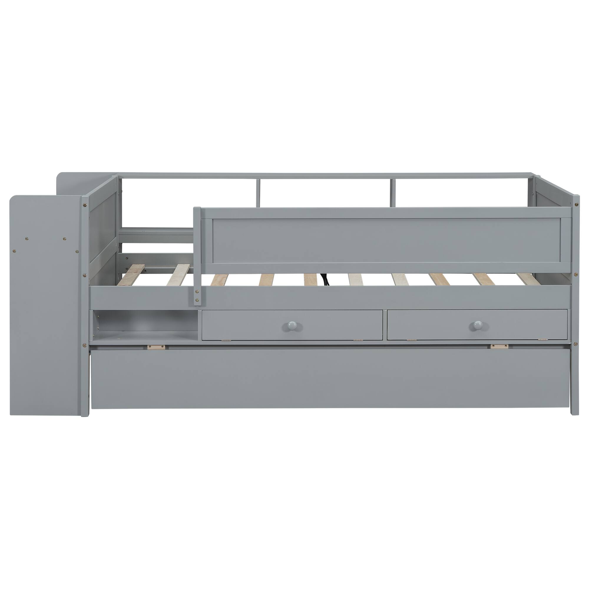 Alt View 10. Tiramisubest - Multi-Functional Twin Daybed with Drawers and Trundle,  Headboard Storage and Tables, USB Charging Station, Gray - Gray.